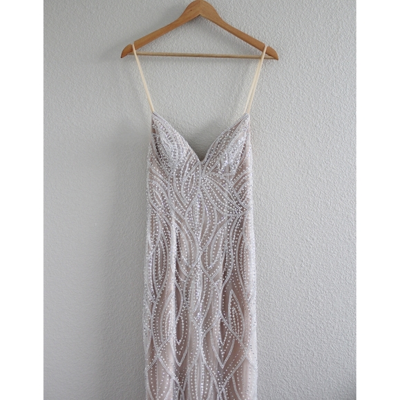 Luxe of a Lifetime Beige Beaded Mermaid Maxi Dress - Picture 6 of 13